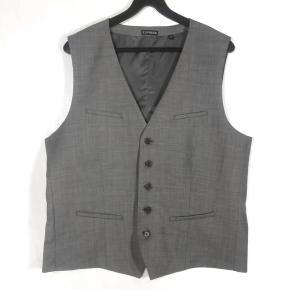 Express - glen pattern gray wool blend button vest - Picture 2 of 7